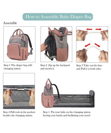 3 in 1 Diaper Bag Backpack with Changing Station and Portable Baby Bed | USB Charge | Maternity Bag | Orange-Pink Pink | New One Size - Buy Online on GoSupps.com