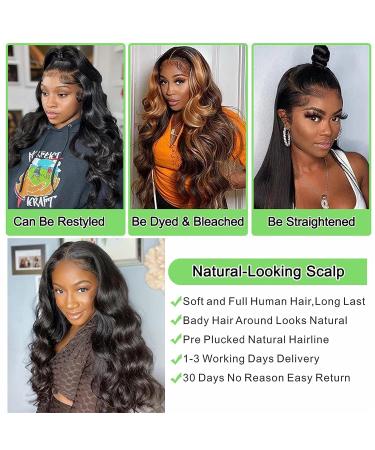 26 Inch Body Wave Lace Front Human Hair Wig | Pre Plucked 180% Density | Black Brazilian Virgin Hair | HD Lace Front | Glueless & Baby Hair | Bleached Knots - Buy Online on GoSupps.com