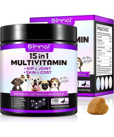 15-in-1 Multivitamin Vitamins Supplements for Dogs Hip and Joint Skin Coat Skin Health Gut Health Heart Health for Small Medium and Large Dogs 150 Chews with Duck Flavour - Buy Online on GoSupps.com