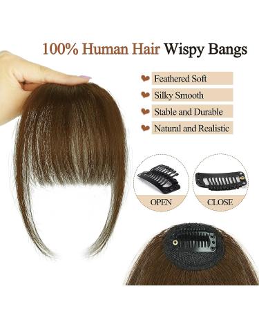 Clip in Bangs 100% Real Human Hair Wispy Fringe Hairpieces for Women - Dark Brown - Buy Online on GoSupps.com