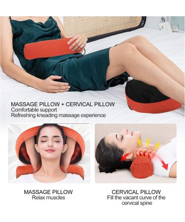 Neck Support Cushion & Back Massager - Multifunctional Cervical Pillow with Moxa Device | Rechargeable Intelligent Neck Massage (Orange) - Buy Online on GoSupps.com
