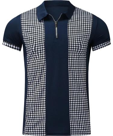 Men's Classic Short Sleeve Polo Shirt Zip Up - Slim Fit Striped Graphic Tee - B-blue XXL - Buy Online on GoSupps.com