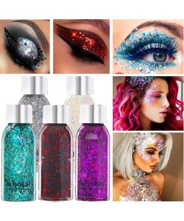 5 Pieces Body Glitter Gel Set | Chunky Mermaid Sequins & Festival Face Makeup for Christmas Parties & Masquerades - Buy Online on GoSupps.com
