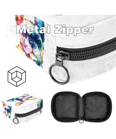 Stylish Menstruation Pad Bag with Zipper | Women's Napkin & Tampon Collection Bag - Cute French Bulldog Watercolor Design - Buy Online on GoSupps.com