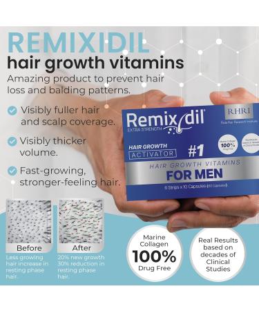 Remixidil Hair Growth Supplements for Men | Clinically Tested Vitamins for Hair & Beard | Fast-Acting Formula to Thicken & Strengthen Hair | 60 Capsules - Buy Online on GoSupps.com