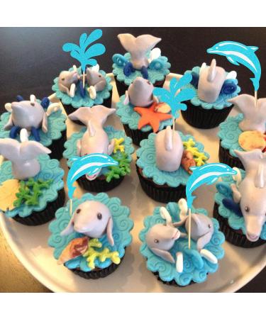 Arthsdite 24Pcs Dolphin Cupcake Toppers Under the Sea Theme Cupcake Picks Ocean Animal Baby Shower Kids Birthday Party Cake Decorations Supplies - Blue Glitter - Buy Online on GoSupps.com