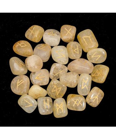 Crocon Golden Pyrite Rune Stones Set - Elder Futhark Alphabet Engraved Symbols for Chakra Balancing - 15-20mm Decorative Stones - Buy Online on GoSupps.com