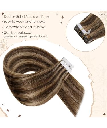 Buy Hetto Real Hair Tape-In Extensions - Brown Remy Hair Recovery Tapes Dark Brown with Red Blonde Highlights 35cm 50g - Buy Online on GoSupps.com