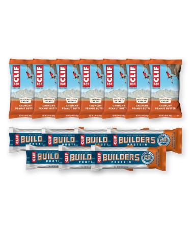 CLIF BAR and CLIF Builders - Variety Pack - Crunchy Peanut Butter and Chocolate Peanut Butter - Energy Bars and Protein Bars - Non-GMO - Plant Based - 2.4 oz. (14 Count) Crunchy Peanut Butter + Chocolate Peanut Butter 1 Cou