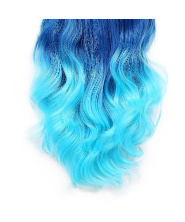 HANNE Long Hair Body Wave Ombre Bluish Teal Blue Wig | 3 Tone Colors | Heat Resistant Synthetic Hair | Navy Blue Wig for Black and White Women - Buy Online on GoSupps.com