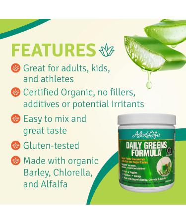 Aloe Life - Daily Greens Powder QAI-Certified Organic Health Supplement Antioxidants 21 Fruits Veggies & Herbs Including Aloe & Nopal Cactus Low-Calorie Keto-Friendly Gluten-Free (30 Servings) - Buy Online on GoSupps.com