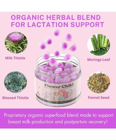 Flower Child Breastfeeding Gummies for Milk Production with Organic Moringa Milk Thistle Choline & DHA Lactation Supplement Postnatal Recovery Vitamins Fenugreek Free Vegan 60 Count - Buy Online on GoSupps.com