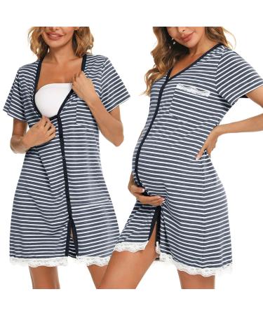 Uniexcosm Maternity Nursing Nightdress Women's Short Sleeve Nightwear Soft Button Down Nightgown Stripe Sleepwear Maternity Pyjamas Nightshirt Navy Blue XL - Buy Online on GoSupps.com