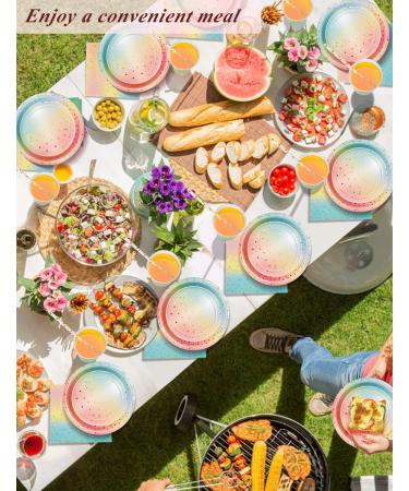 Nkaiso 126 Piece Party Tableware Rainbow Colors Theme Kids Birthday Decoration Party Accessories Set Birthday Paper Cups Paper Plates Napkins for Wedding Shower Engagement Wedding-25 Guests - Buy Online on GoSupps.com