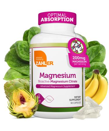 Zahler - Magnesium Supplement Capsules 200 mg (90 Count) Certified Kosher Bioactive Magnesium Citrate for Max Absorption - Natural Magnesium Mineral for Men & Women - Best Magnesium Supplements
