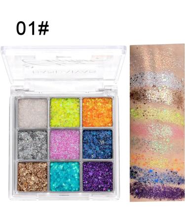 SOMGKINE Eyeshadow Glitter Eyeshadow 9 Color Palette Shiny Eyeshadow Pearlescent Makeup Highly Pigmented Shine Matte Glitter Makeup Palette Longlasting Waterproof 01 - Buy Online on GoSupps.com