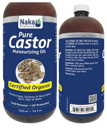 1020ml (34.49oz) ORGANIC GOLDEN CASTOR Oil Cold Pressed Moisturizes Softens and Nourishes Skin Hair and Nails (1020ml) 1.02 l (Pack of 1)