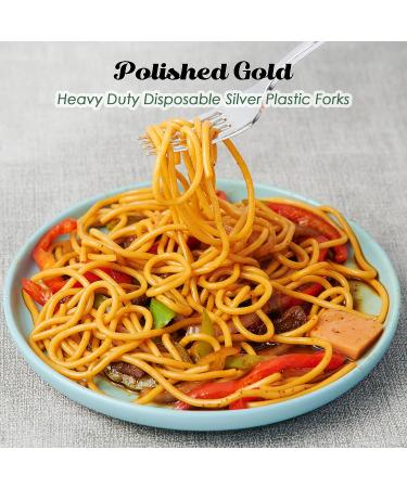 FOCUSLINE 300 Pack Disposable Silver Plastic Forks - Heavy Duty Cutlery for Catering, Parties, Dinners, Weddings - Buy Online on GoSupps.com