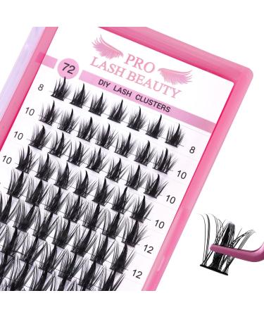 Cluster Lashes 72 Pcs Lash Clusters DIY Eyelash Extension Individual Lashes Flirt D-8-16mix Thin Band Easy to Apply at home Lashes(Flirt D-8-16mix) 8-16 mix Flirt