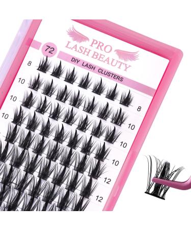 Cluster Lashes 72 Pcs Lash Clusters DIY Eyelash Extension Individual Lashes Flirt D-10mm Thin Band Easy to Apply at home Lashes 10 mm Flirt