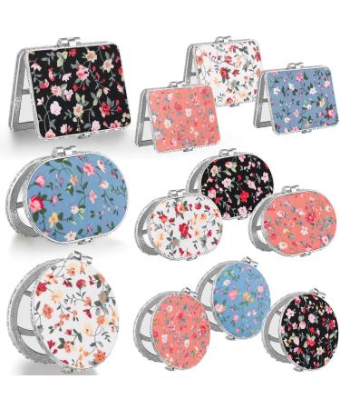 Blulu 24 Pieces Compact Mirror for Purse Flower Small Compact Mirror Gift Makeup Mirror Floral Pocket Mirror Retro Folding Portable Travel Mirror for Women Girls(Silver Edge)