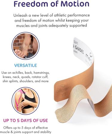 Meglio Kinesiology Tape - Uncut 5 Metre Roll | Therapeutic & Hypoallergenic Support for Muscle & Sports Injury Recovery | Breathable, Waterproof & Long Lasting Adhesive - Beige - Buy Online on GoSupps.com