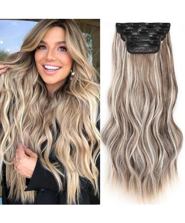 Xtrend 20Inch Medium Brown Ash Blonde hair extensions Clip in Hair Extensions Synthetic Hair pieces for Women