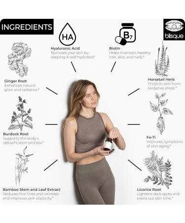 Blisque - Natural Beauty Supplement for Nail Strength Hair Growth and Skin Care | with Biotin & Hyaluronic Acid | Doctor Approved | Vegan and Non-GMO | 90 Capsules - Buy Online on GoSupps.com