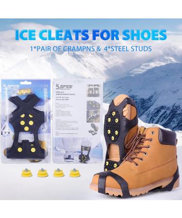 Sfee Ice Cleats 10 Steel Studs for Boots & Shoes - Anti-Slip Traction Cleats for Snow & Ice Walking, Hiking, Jogging - Size L (Women 10-13 / Men 8-11) - 1 Pair - Buy Online on GoSupps.com