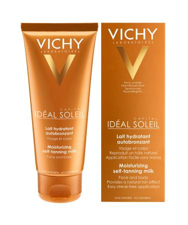 Vichy Capital Id al Soleil Moisturizing Self Tanner Milk  Sunless Tanning Lotion for Face & Body  Paraben Free  3.38 Fl Oz