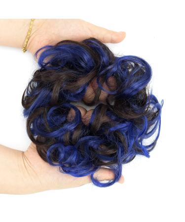 IMISSU 2PCS Messy Bun Hair Piece Updo Scrunchies Ponytail Extension Wavy Curly Hair Chignon Headband - Brown Blue for Women Girls - Buy Online on GoSupps.com