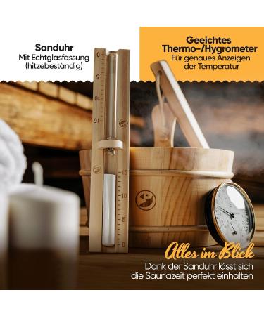 Puffin Health Sauna Accessories Set - Thermometer Hygrometer Hourglass & Infusion Bucket for Home Sauna - Buy Online on GoSupps.com