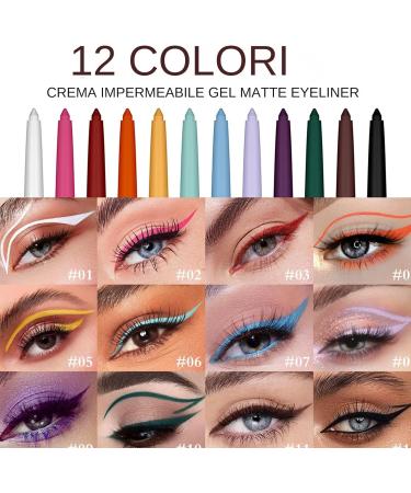 Liquid Eyeliner - Waterproof Matte Lip Coating | 12-Color Long-Lasting Liquid Eye Liner Pen Set Soft Crayon Honeshadow Highlight Pen - Buy Online on GoSupps.com