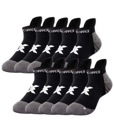 THX4Copper compression socks plantar fasciitis socks low cut compression socks for men and women foot vault support best for athletics running flight travel cycling (5 pairs) L black / gray