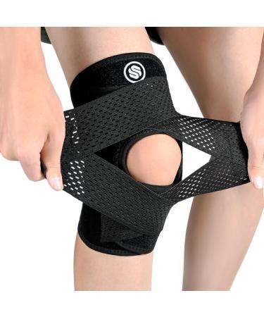 Knee Brace with Side Stabilizers for Knee Pain Adjustable Knee Support for Meniscus Tear ACL MCL Arthritis Injury Recovery Breathable Knee Wrap for Men & Women Workout Sports (Black Medium) Medium Black