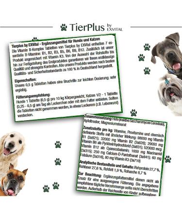 Tierplus Vitamin B Complex for Dogs & Cats - High Dosage 120 Tablets Essential Vitamins B1 B2 B3 B5 B6 B9 B12 & K3 Made in Germany - Best for Pet Health - Buy Online on GoSupps.com