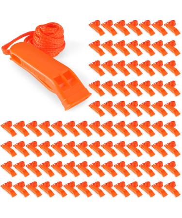 100 Pieces Emergency Whistle with Lanyard Safety Whistle Survival Whistle Loud Blast for Safety Camping Hiking Boating Hunting Survival Rescue Signaling
