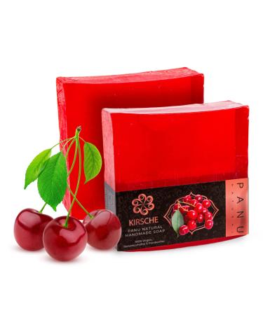 Panu soaps cherry - vegan shower soap for all skin types - natural soap as a fixed shower gel and solid shampoo - Premium soap bar - Natural shower chunk as a fixed shower gel Kirsche 110 g (1 Pack)
