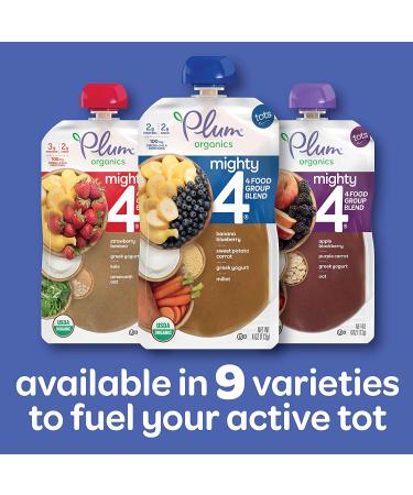 Plum Organics Mighty 4 Baby Food Pouches - 12 Pack | Organic Pear, Cherry, Blackberry, Strawberry, Spinach & Oat - Buy Online on GoSupps.com