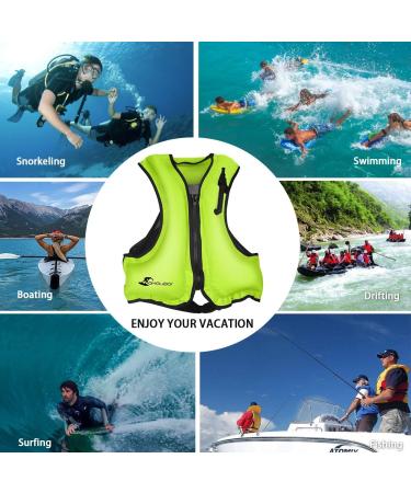OMOUBOI Inflatable Snorkel Vest | Adult Swimming Jacket for Water Sports | Green | 90-220lbs - Buy Online on GoSupps.com