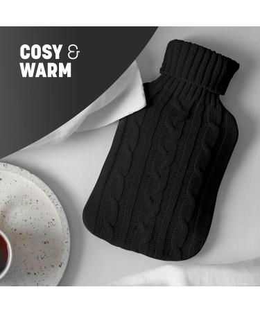 KEPLIN Cosy Hot Water Bottle with Knitted Cover - Relieves Body Aches & Pains Washable Safe & Durable Heating Pad - Ideal Cosy Nights & Gifts - Large 2L (Black) Black Knitted - Buy Online on GoSupps.com