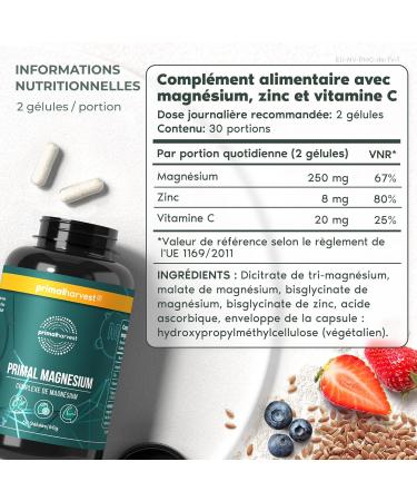 Primal Magnesium by Primal Harvest Magnesium Supplement Complex with Magnesium Malate Biglycinate Tri-Magnesium Dicitrate Zinc and Vitamin C 60 Capsules - Buy Online on GoSupps.com