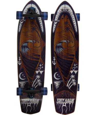 Tony Hawk 34" Complete Cruiser Skateboard, Cool Graphic Longboard, Great Option for Travel, Sport and Entertainment Shark Mouth