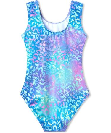 Domusgo Toddler Gymnastics Leotard | Long Sleeve Sparkly Tumbling Dance | Green Purple Leopard | 5-6 Years - Buy Online on GoSupps.com