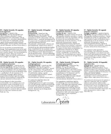 Ashwagandha Rhodiola Box of 30 Capsules - 1 Month | Calm Serenity Stress Restful Sleep Fatigue | Optim Serenity - Buy Online on GoSupps.com