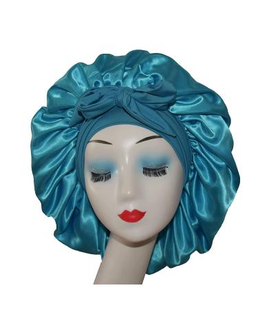 XL Satin Silk Sleep Bonnet for Women - Aqua Blue Night Cap for Curly Hair, Braids, & Wigs - Buy Online on GoSupps.com