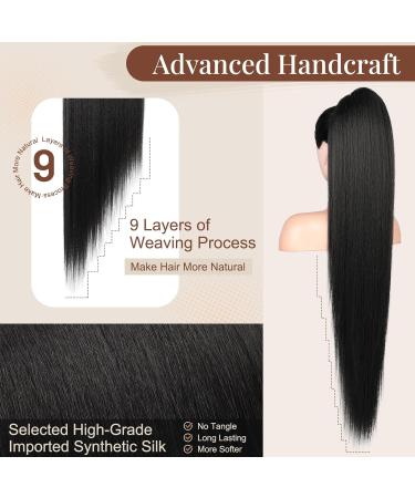 Flufymooz 91 cm Natural Black Ponytail Extension | Curly & Straight Synthetic Hair for Women - Horse-Tailed Look - Buy Online on GoSupps.com