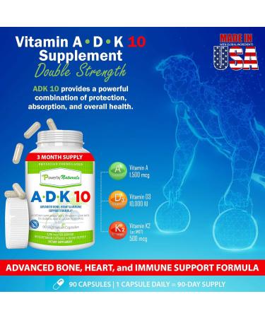 Power By Naturals ADK 10 - Vitamin A D3 10000 IU with K2 MK-7 Supplement - Bone, Heart, and Immune Health Booster - 90 Pills - Buy Online on GoSupps.com