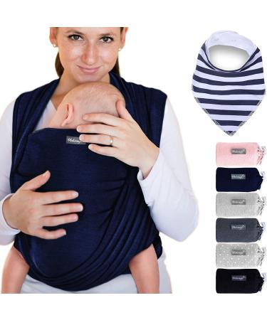 100% Cotton Baby Wrap Carrier - Navy Blue - Baby Carriers for Newborns and Babies Up to 15 Kg - Includes Storage Bag and Bib - Manufactured with Love by Makimaja Navy Blue 100% Cotton