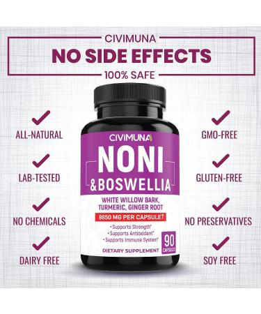 CIVIMUNA Noni Capsules 8850mg - 3 Months Supply with Boswellia & White Willow Bark - Buy Online on GoSupps.com